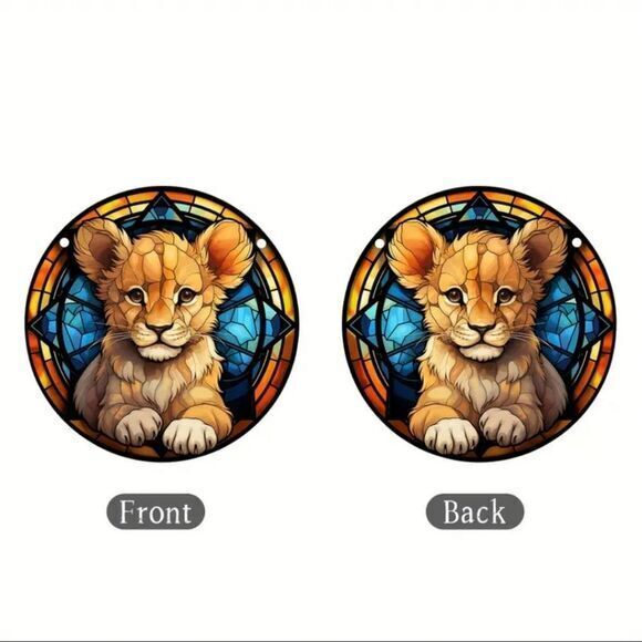 Baby Lion Acrylic Sun-Catcher Pendant with Hanging Chain 5.9 ×5.9 Inches - Picture 2 of 6